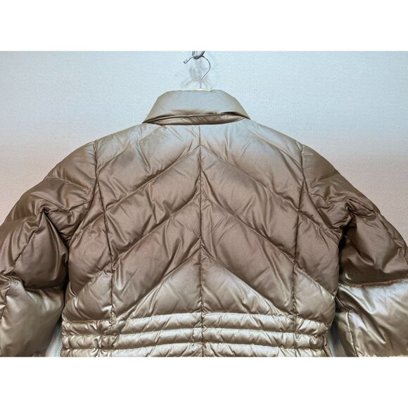 Talbots Womens Puffer Coat Jacket Petite Gold Quilted Full Zip Cozy Winter - Picture 14 of 15